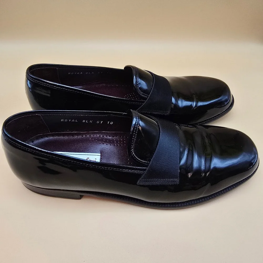 Sandro Moscoloni Men's Royal Black Patent Leather Tuxedo Loafers 10 Spain in Box
